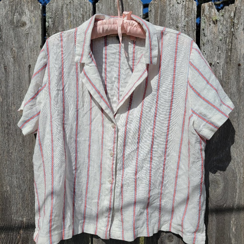 Linen-rayon boxy cropped retro-style button up shirt